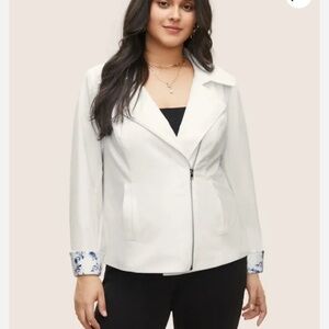 BloomChic Plus Size Corduroy Patchwork Floral Lapel Collar Zipper Jacket
